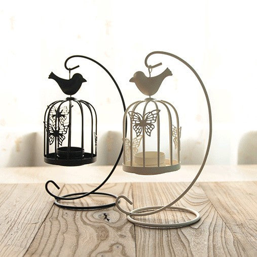 Decorative Hanging Birdcage Tealight Candle Holder with Curved Iron Stand Acalora