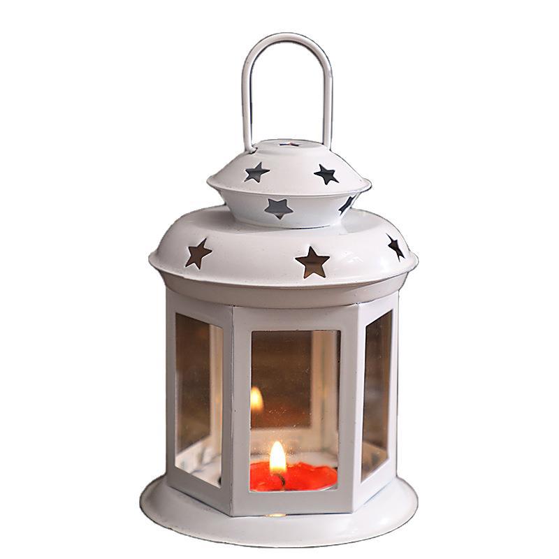 Mini Hexagonal Glass-Panelled Party Tealight Lantern with Star Venting and Carry Handle Acalora