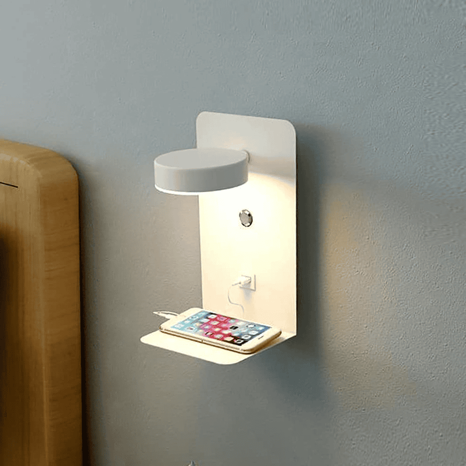 Skanto | Dimmable Multifunctional LED Wall Lamp with USB Charging Port for Bedroom