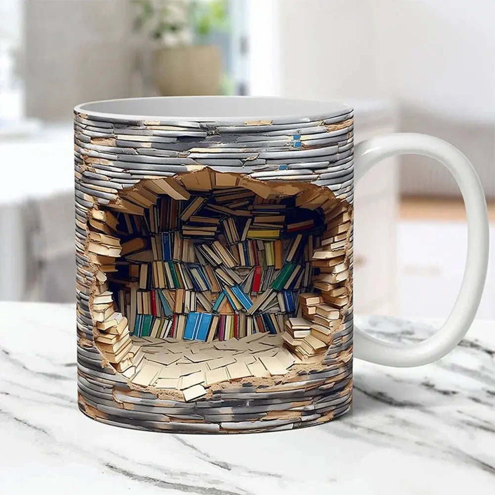 Bookshelf Mug – 3D Ceramic Coffee Mug for Book Lovers