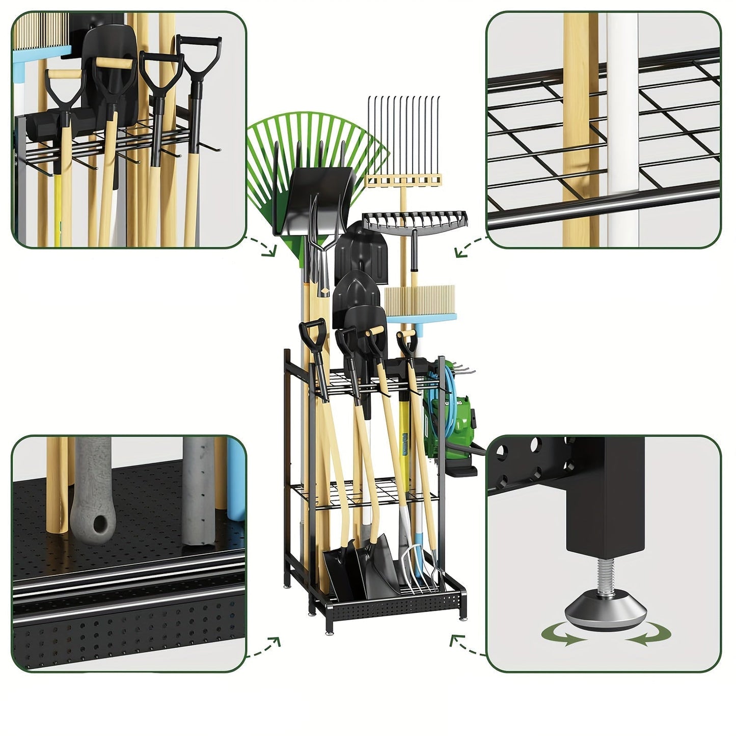Skanto | Heavy-Duty Black Metal Garden Rack – Durable Outdoor Tool and Hose Storage Organizer