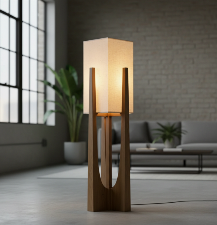 SolaceColumn Wooden-Base Table & Floor Lamp
