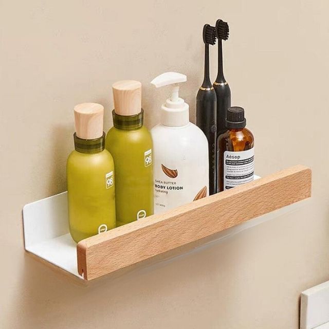 Skanto | Solid Wood Bathroom Shelf – No-Drill Wall-Mounted Bathroom Organizer