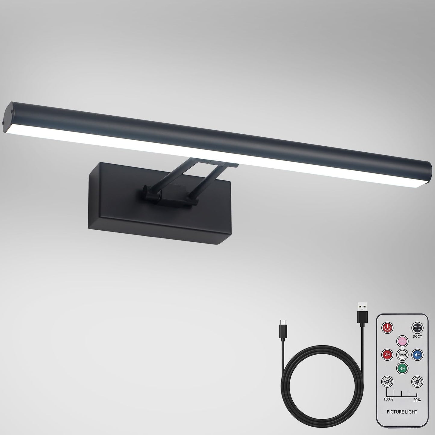 Skanto | Howmzon Picture Light, 13.5" Art Lighting, Black Battery Powered Picture Light, 3CCT, Wireless Picture Lights with Remote, Light Over Picture Frame for Wall Painting (Black)