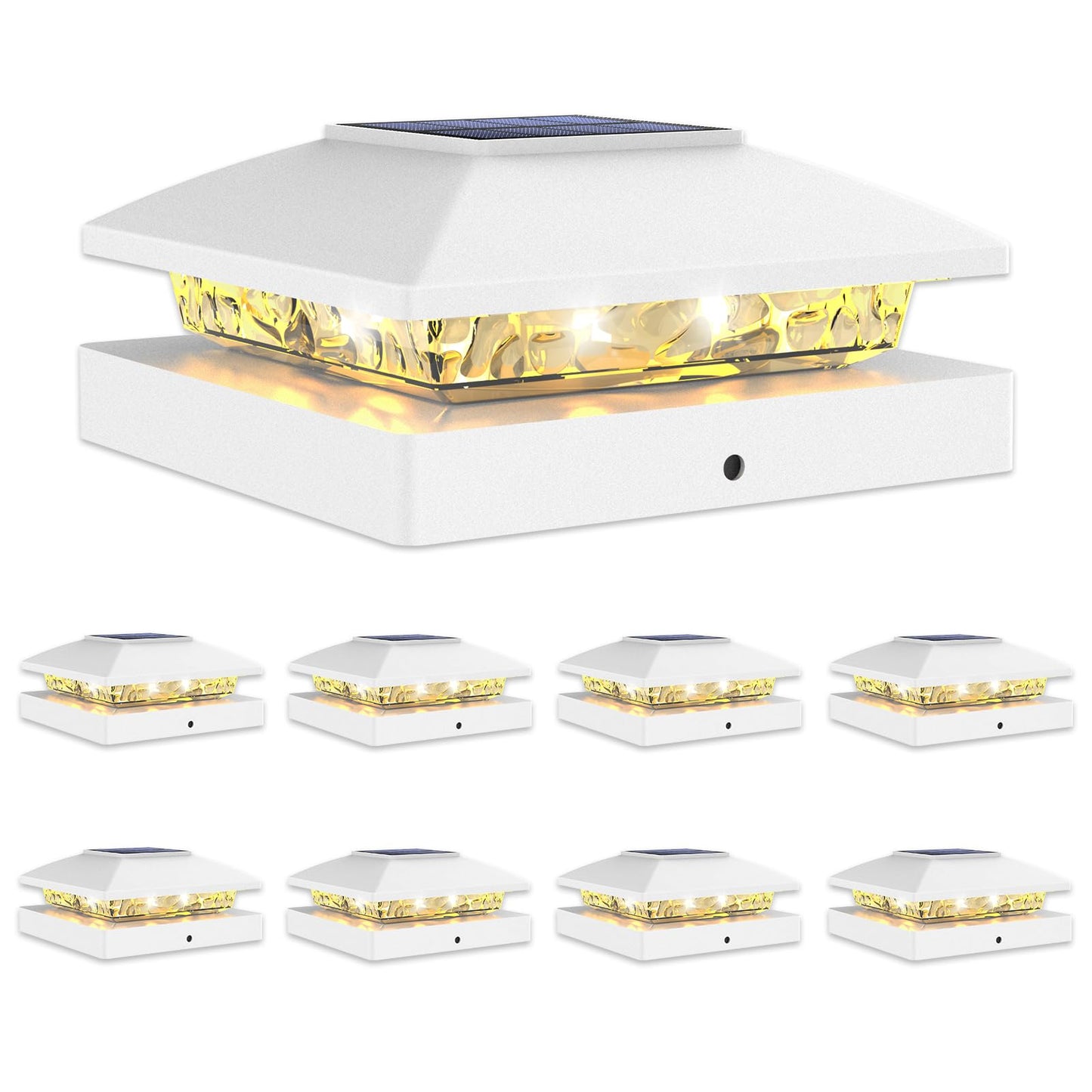 Skanto | Volisun 4X4 Solar Cap Light 8Pack, Solar Fence - Post Light Outdoor Waterproof For Wood/Vinyl, White Cover Cap Light Solar Powered