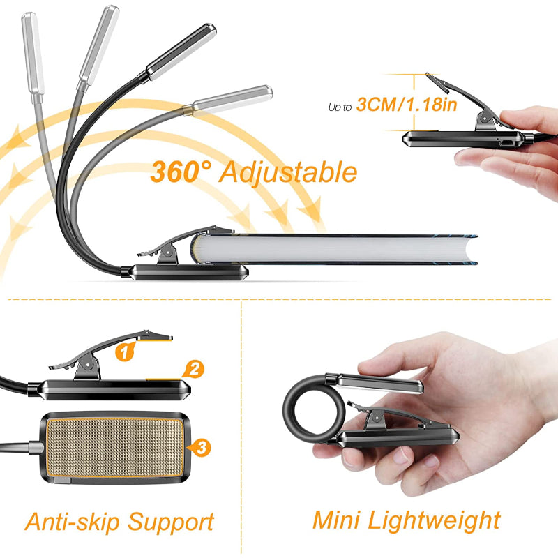 BowLift | Buy 9 LED USB rechargeable reading lamp for reading in bed - eye-friendly, stepless dimmable | Small lightweight clip-on reading lamp