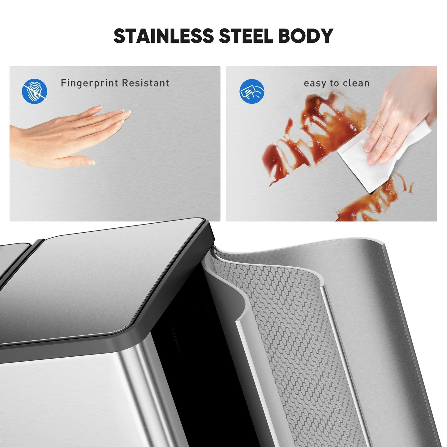 Skanto | JHK 15.85-Gal Large Capacity Silver Kitchen Bin - Modern Design, Dual Compartment Recycling, Closed Lid