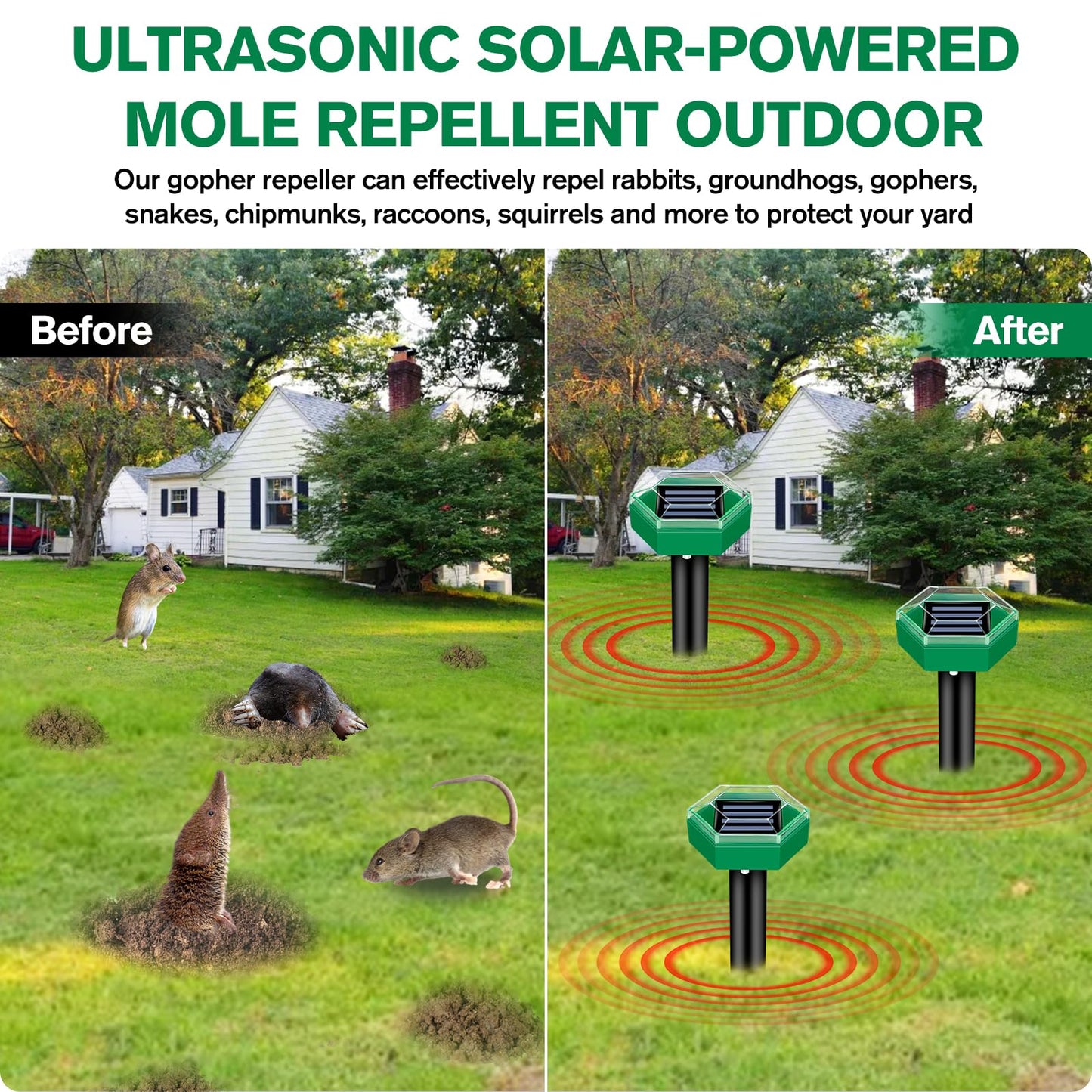 Ultrasonic Mole Repellent 4-pack