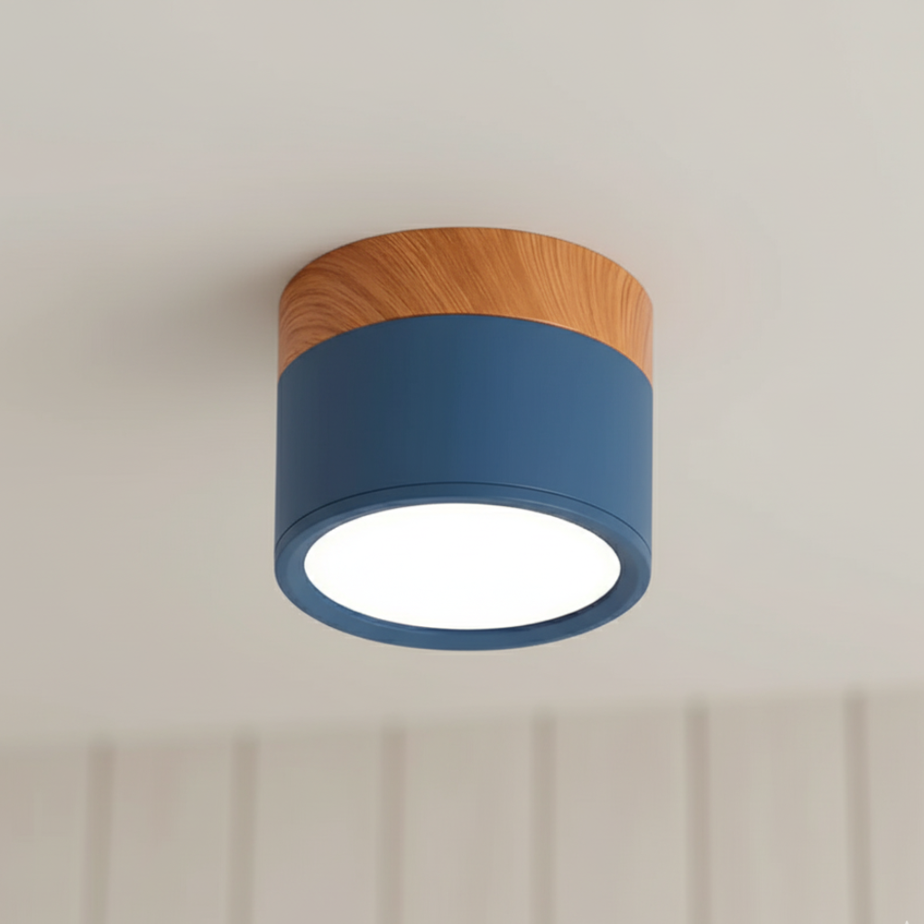 Button Wood-Accent Flush Mount
