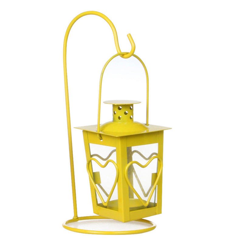 Decorative Hanging Heart-Window Metal Tea Light Lantern with Curved Display Stand Acalora