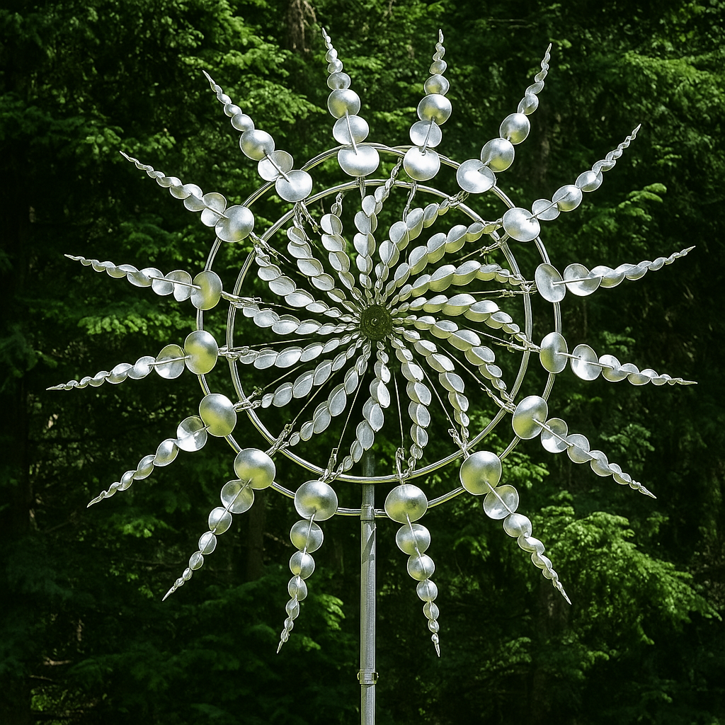 BowLift | Silver Metal Garden Wind Spinner Outdoor Sculpture