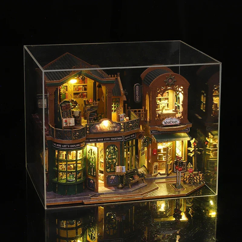 BowLift | DIY Houten Poppenhuis met Boekhandel – Creatieve Miniatuurset met Meubels en Accessoires