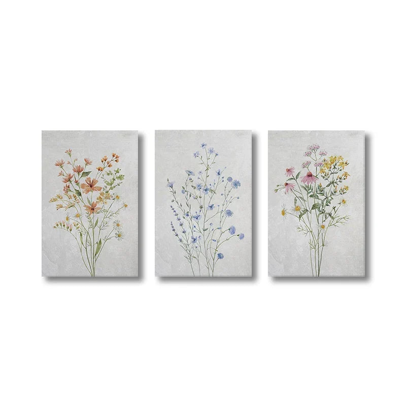 Set of 3 Wildflower Wall Art Fine Art Canvas Prints Minimalist Botanical Prints Posters Pictures for Living Room Decor | Skanto