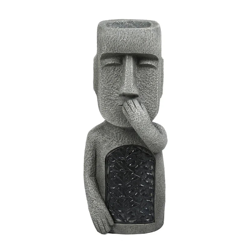 Easter Island statue, flower pot – LED lighting – for outdoor use – garden decoration