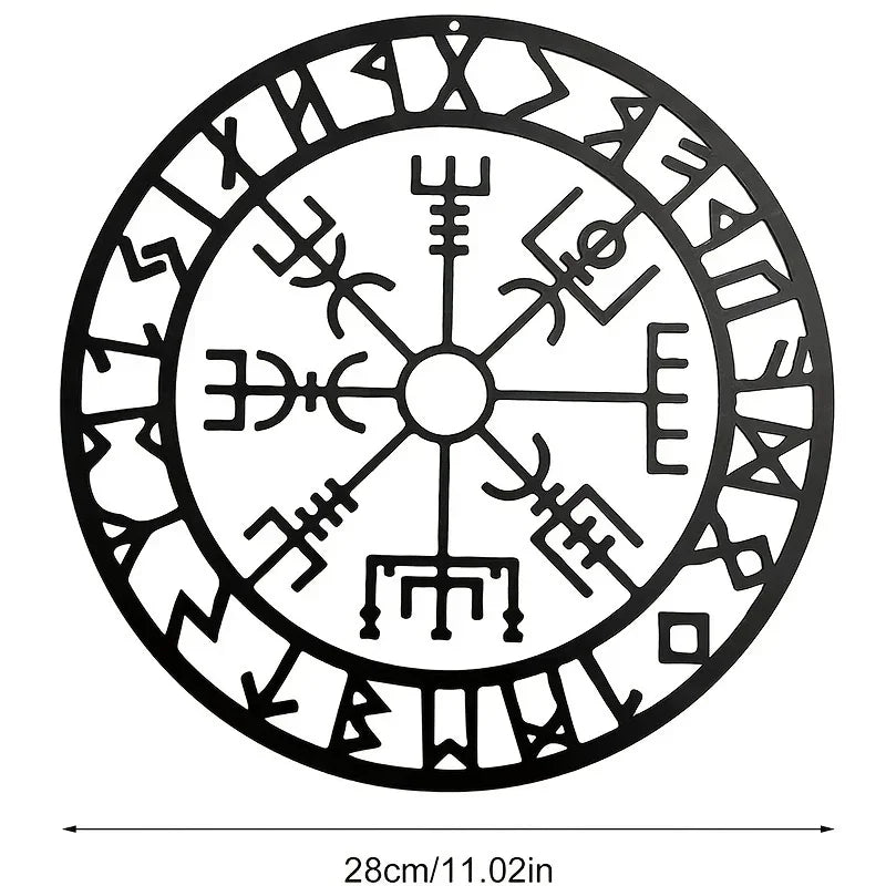 Norse Viking Runes Compass Black Metal Wall Art 3d Iron Craft Wall Mounted Nordic Plaque For Living Room Dining Room Creative Home Decor | Bowlift