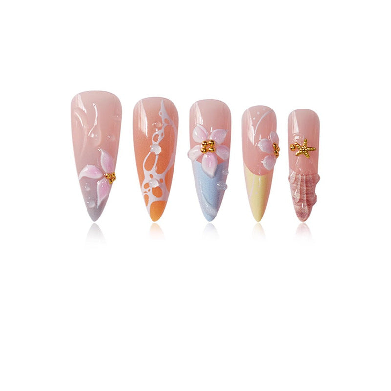 Artistic Floral Stiletto Press-On Nail Art Acalora