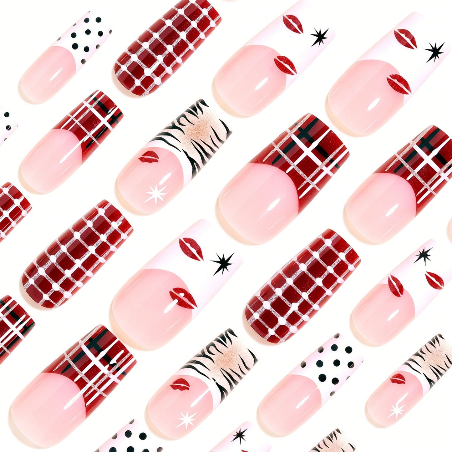Artistic Press-On Nail Set with Unique Patterns Acalora