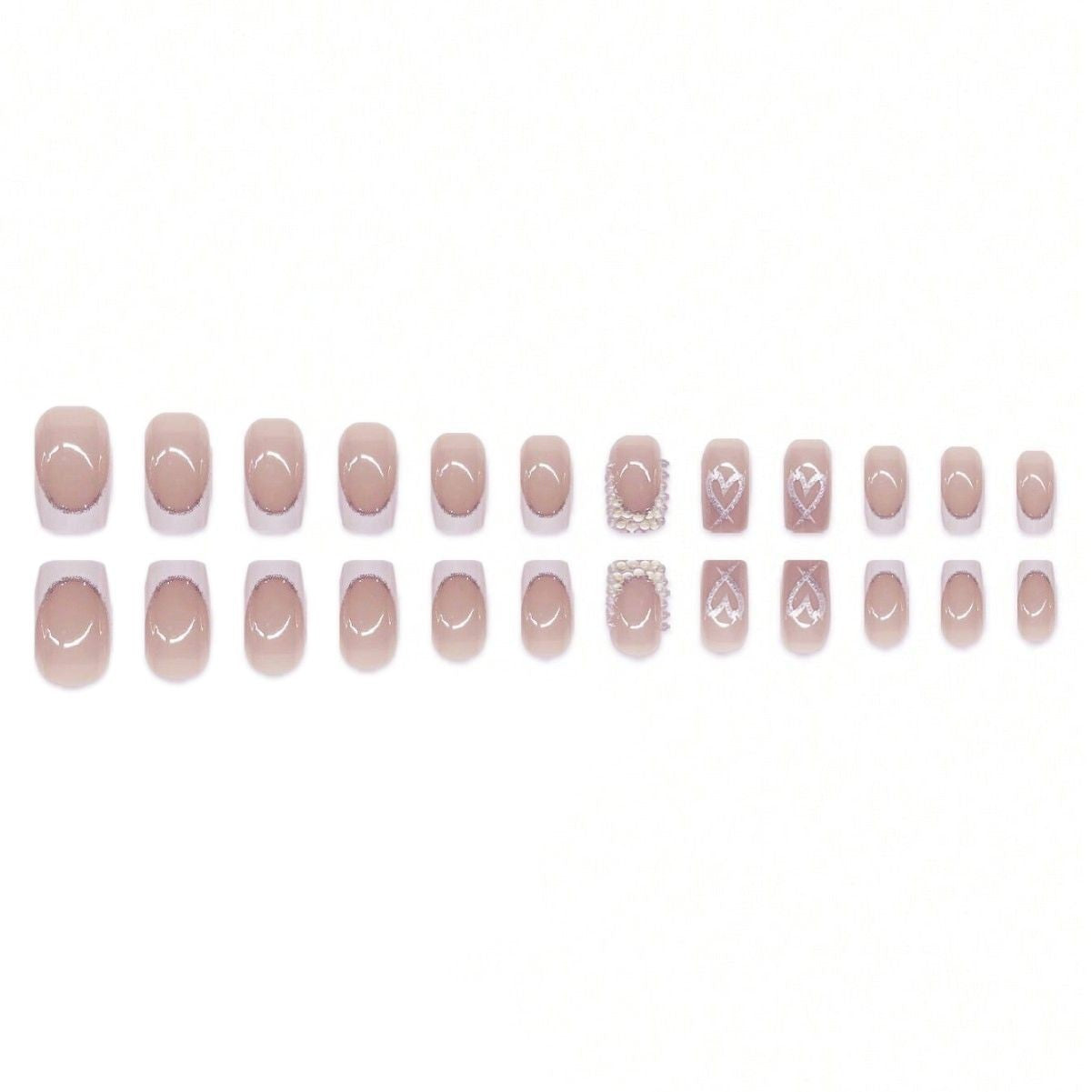 Decorative Rhinestone and Heart Design Press-On Nails Acalora