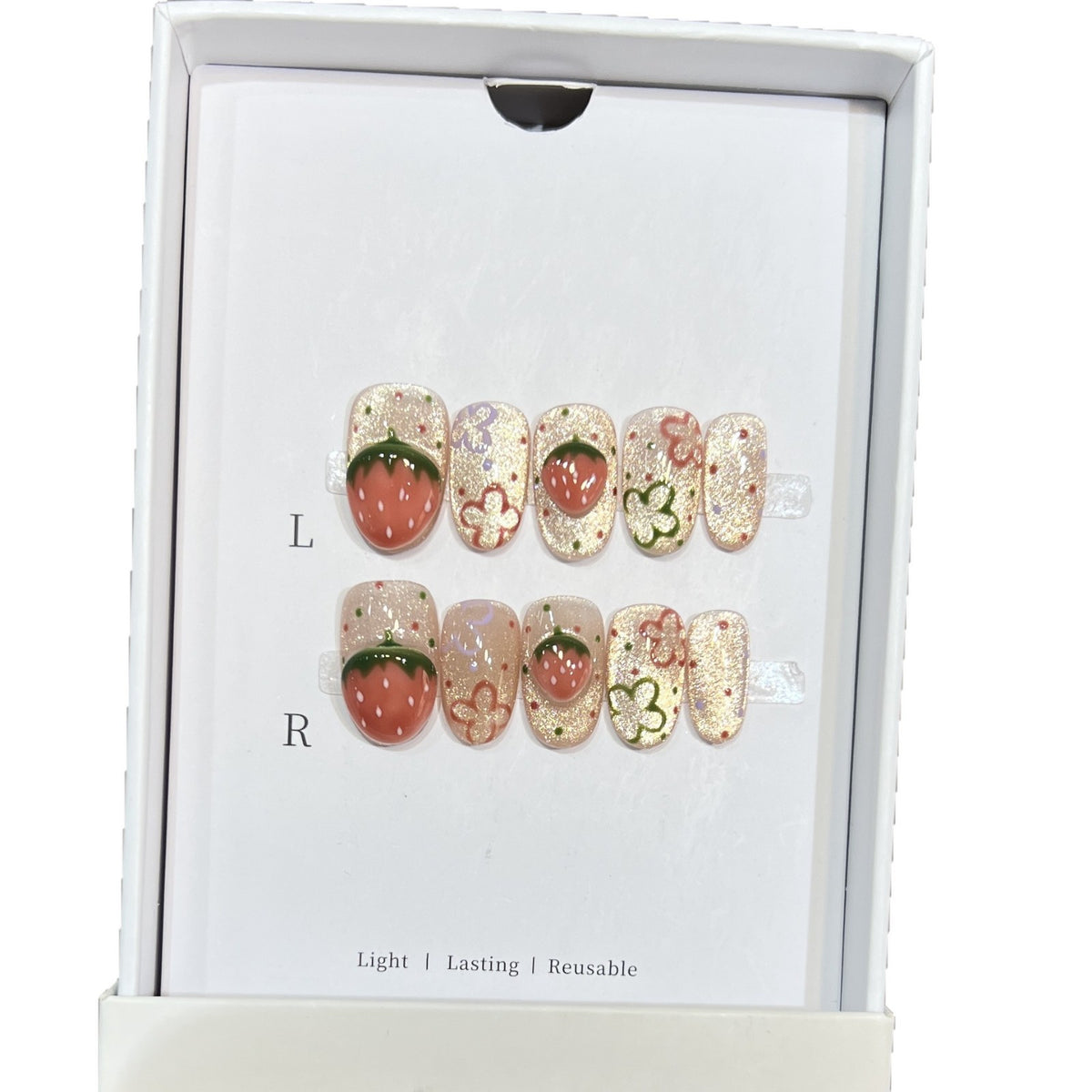 Artistic Strawberry-Themed Press-On Nail Set Acalora