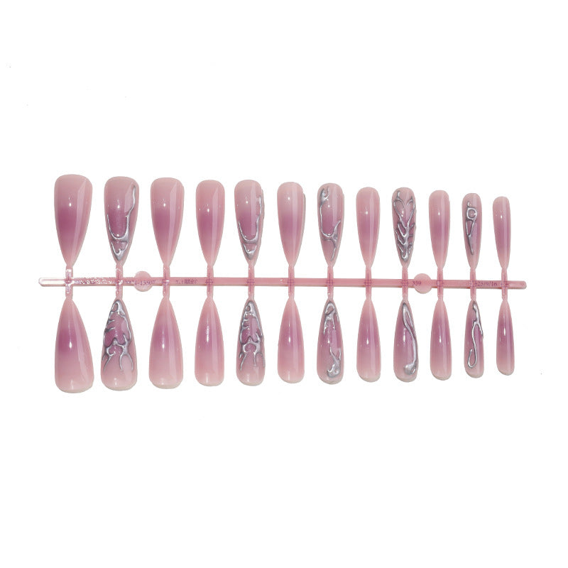 Artistic Press-On Nail Set with Decorative Marble and Glossy Accents Acalora