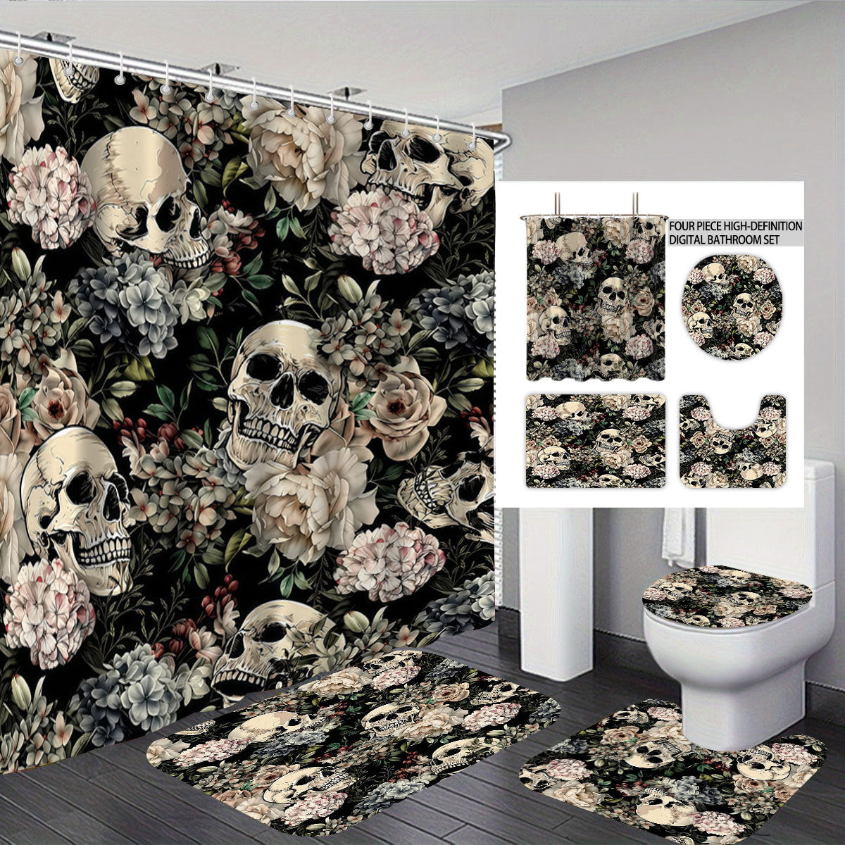 Artistic Skull Themed Bathroom Set