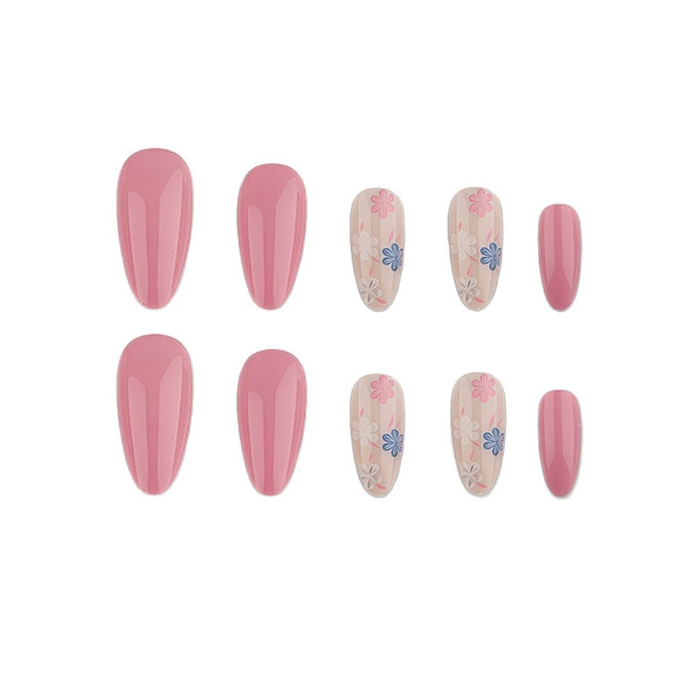 Stylish almond-shaped artificial nails with floral patterns Acalora