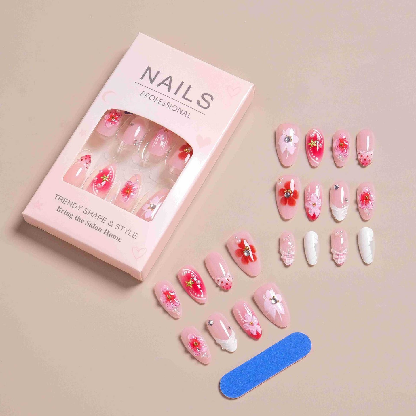 Elegant Floral Design Press-On Nail Set Acalora