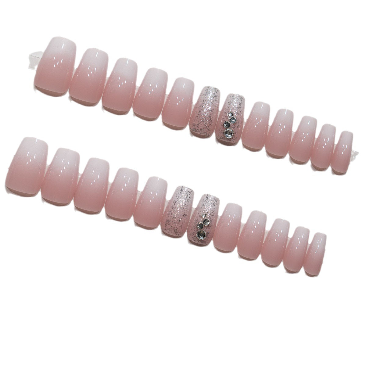 Elegant Ombre Press-On Nail Tips with Rhinestone Accents Acalora