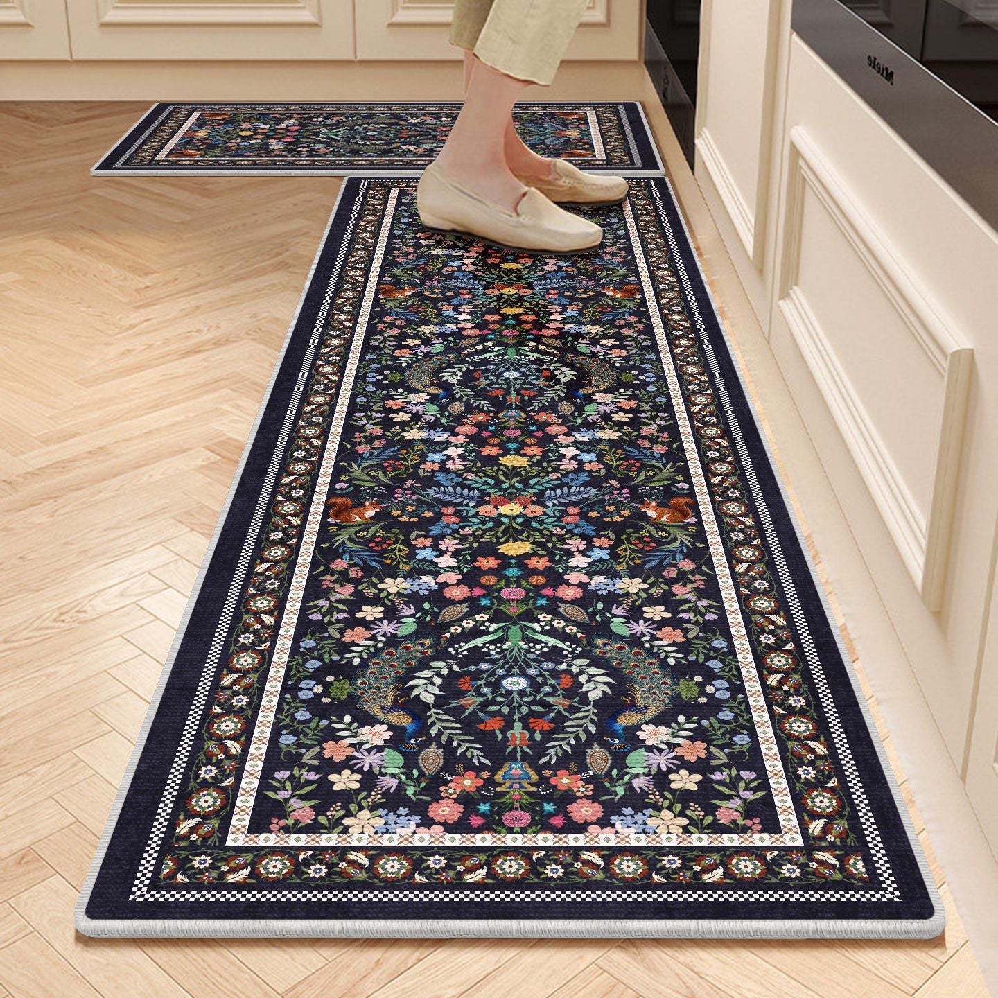 Floral Pattern Kitchen Runner Rug