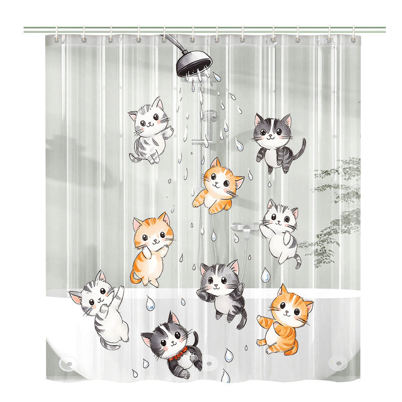 Cute Cartoon Cat-Themed Shower Curtain