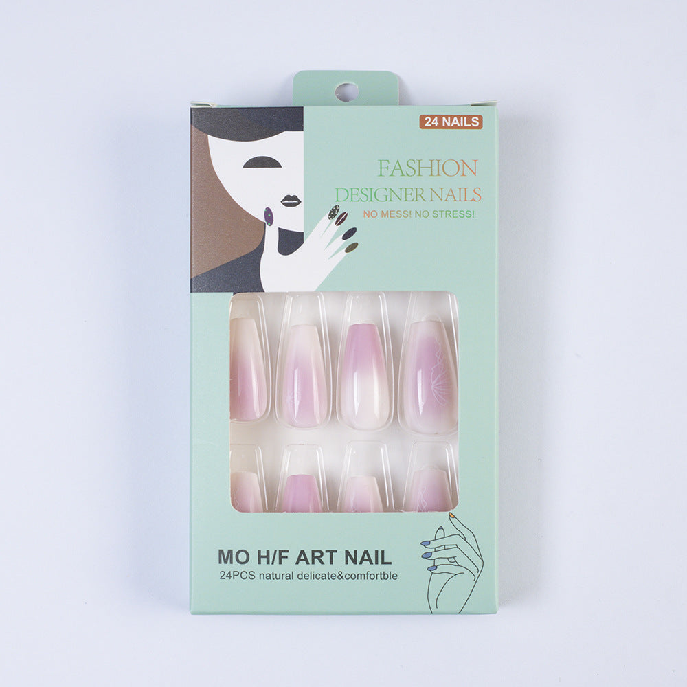 Artificial nails with delicate ombre effect and floral accents Acalora