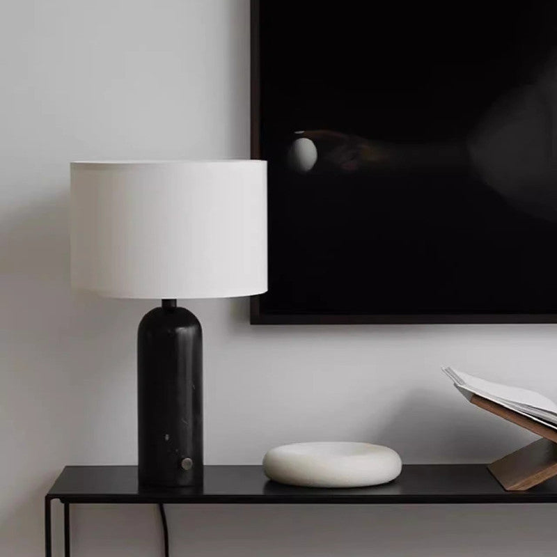 Contemporary Marble Table Lamp with Soft Linen Shade