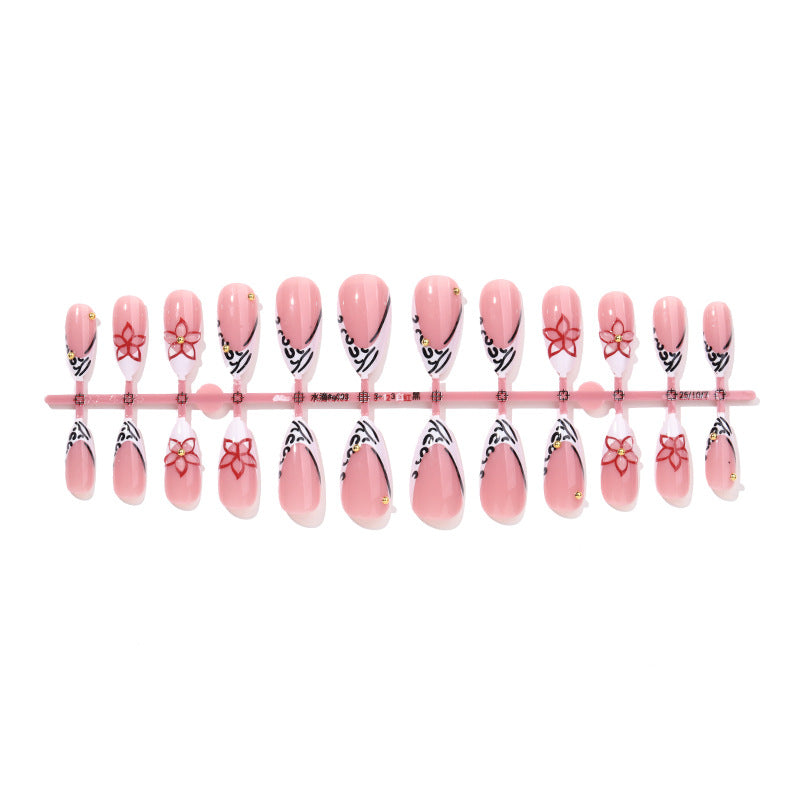 Decorative Press-On Nail Set with Floral and Geometric Accents Acalora