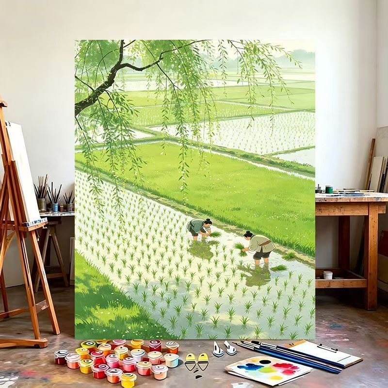 Rice Field Landscape Canvas Art