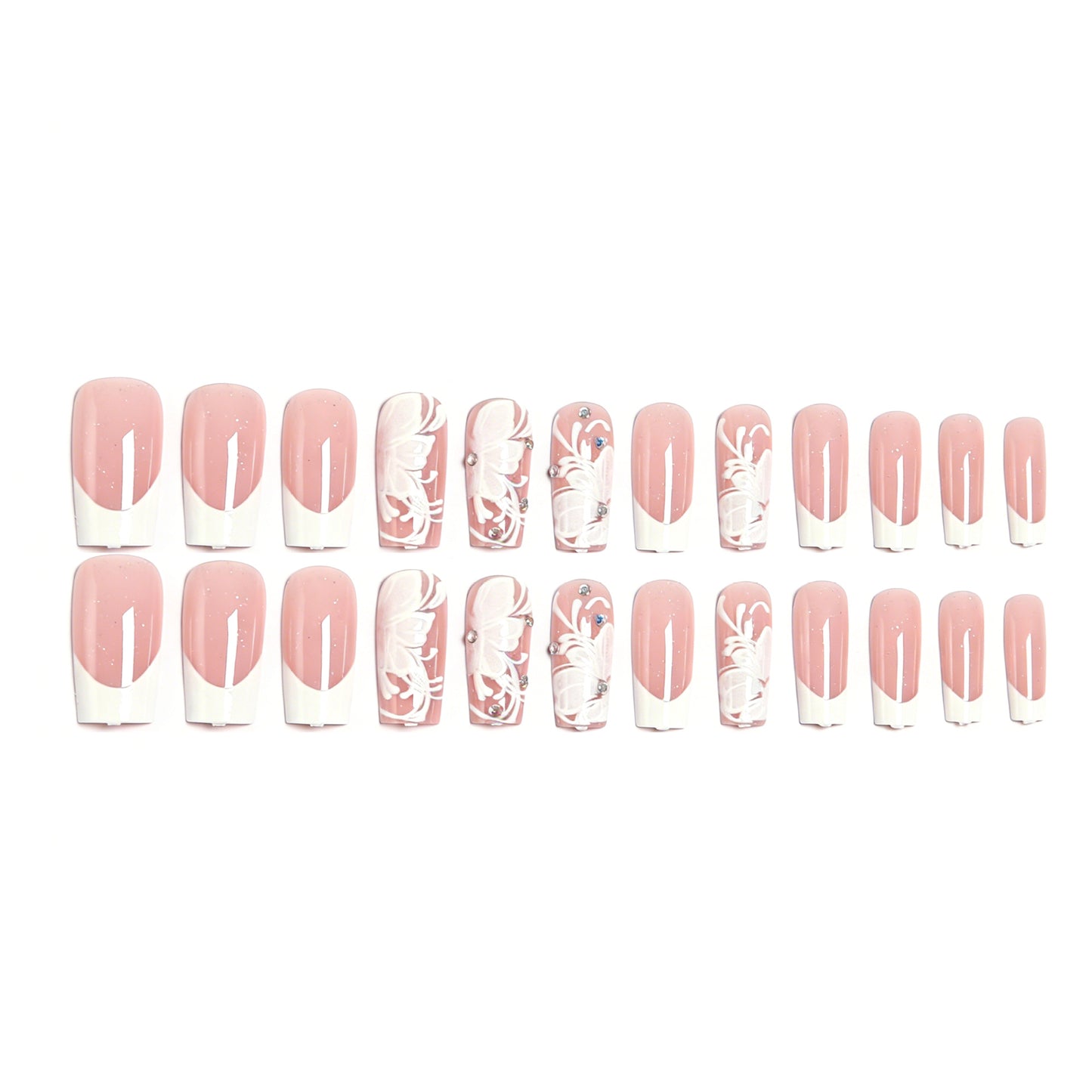 Artificial nail set with delicate flower and glitter decoration Acalora