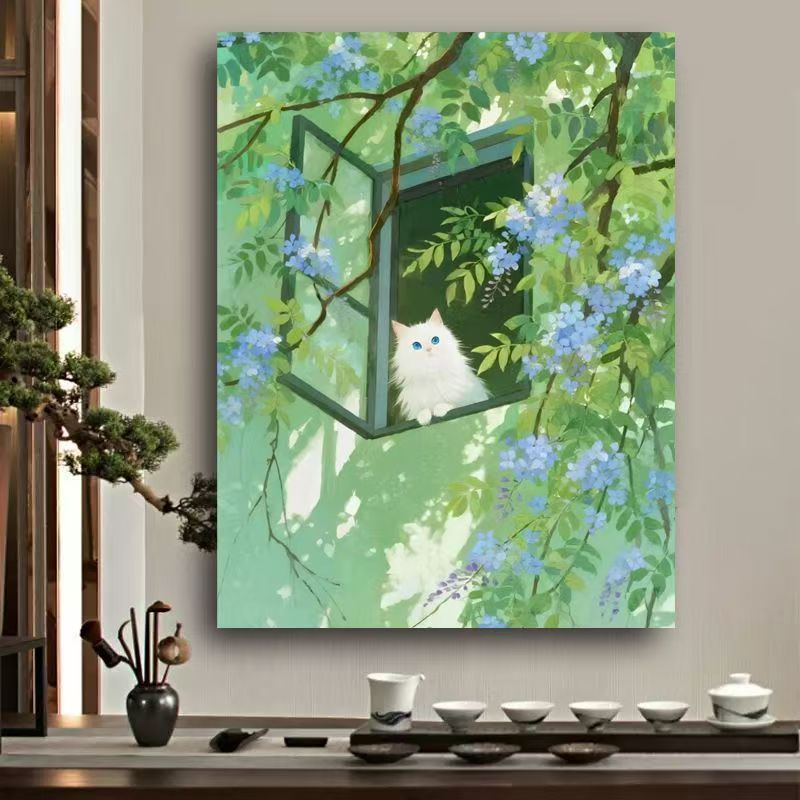 Whimsical Cat Watercolor Wall Art