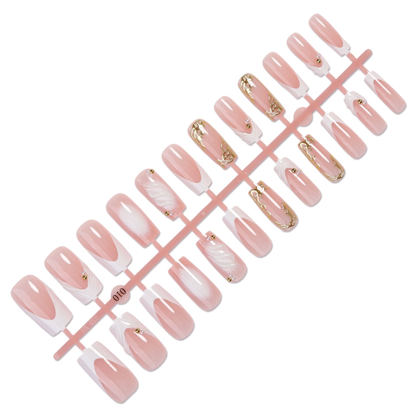 Decorative Press-On Nail Art Set with Elegant Gold Accents Acalora