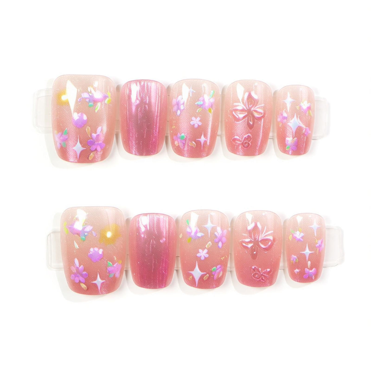 Artistic Floral-Embellished Press-On Nail Set Acalora