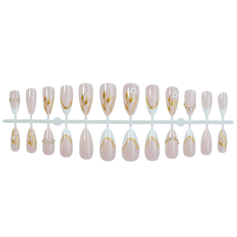 Elegant Decorative Press-On Nail Set with Floral Accents Acalora