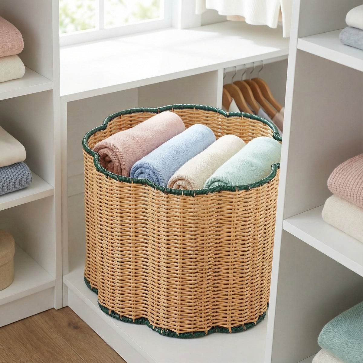 Decorative Scalloped Woven Storage Basket Acalora