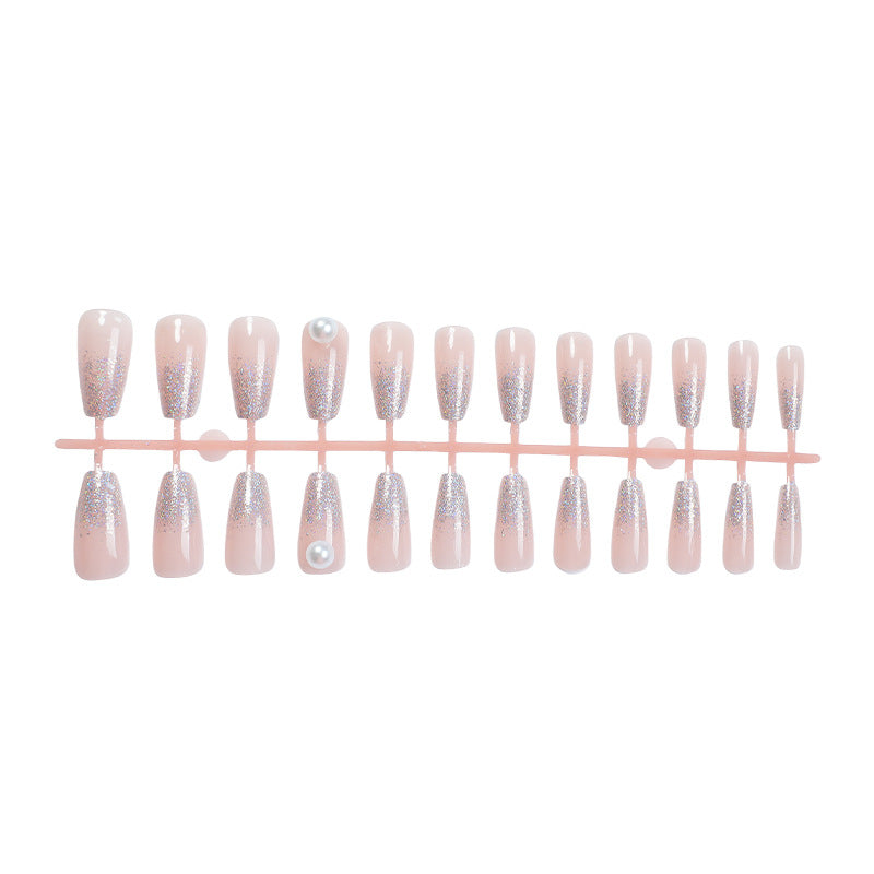 Elegant Press-On Nail Set with Glitter and Pearl Accents Acalora