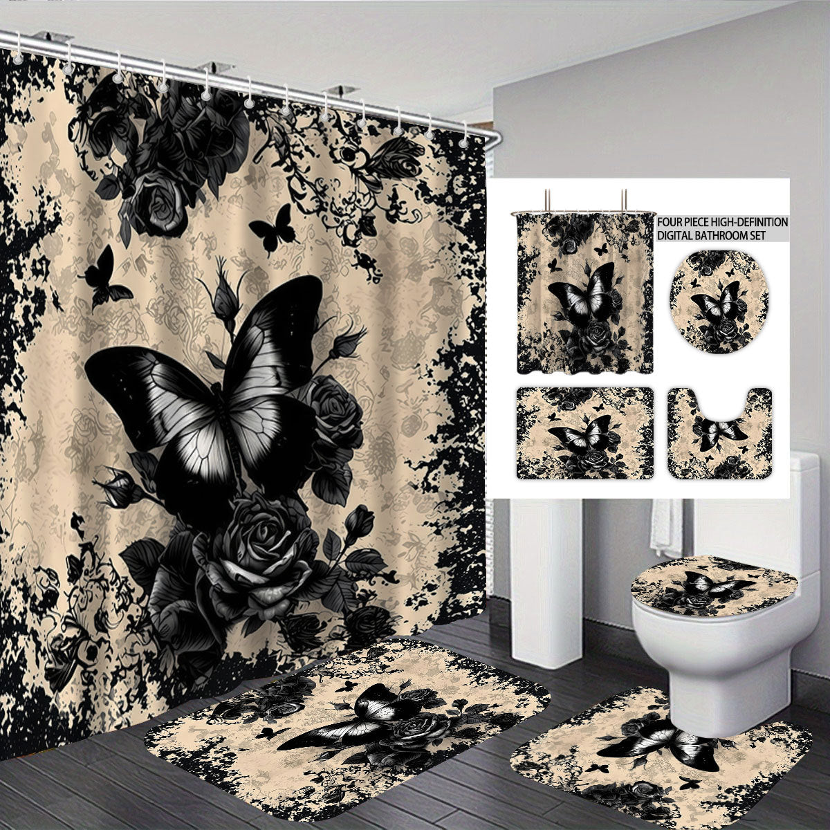 Artistic Skull and Floral Themed Bathroom Set