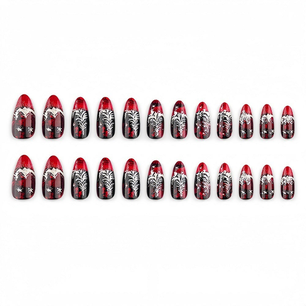 Artificial nails in festive Christmas design with elegant glitter Acalora