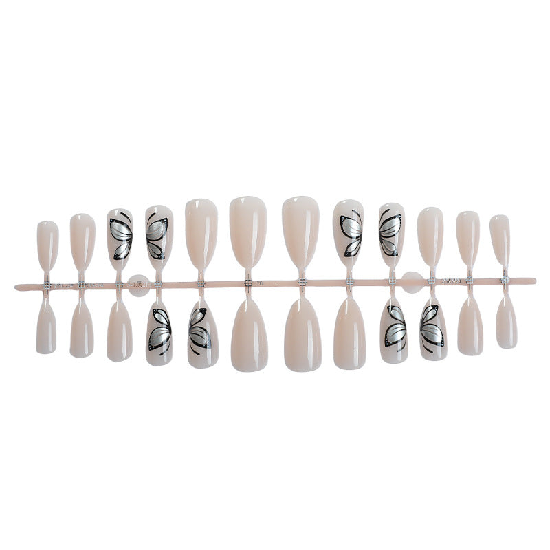 Artistic Press-On Nail Set with Elegant Butterfly Design Acalora