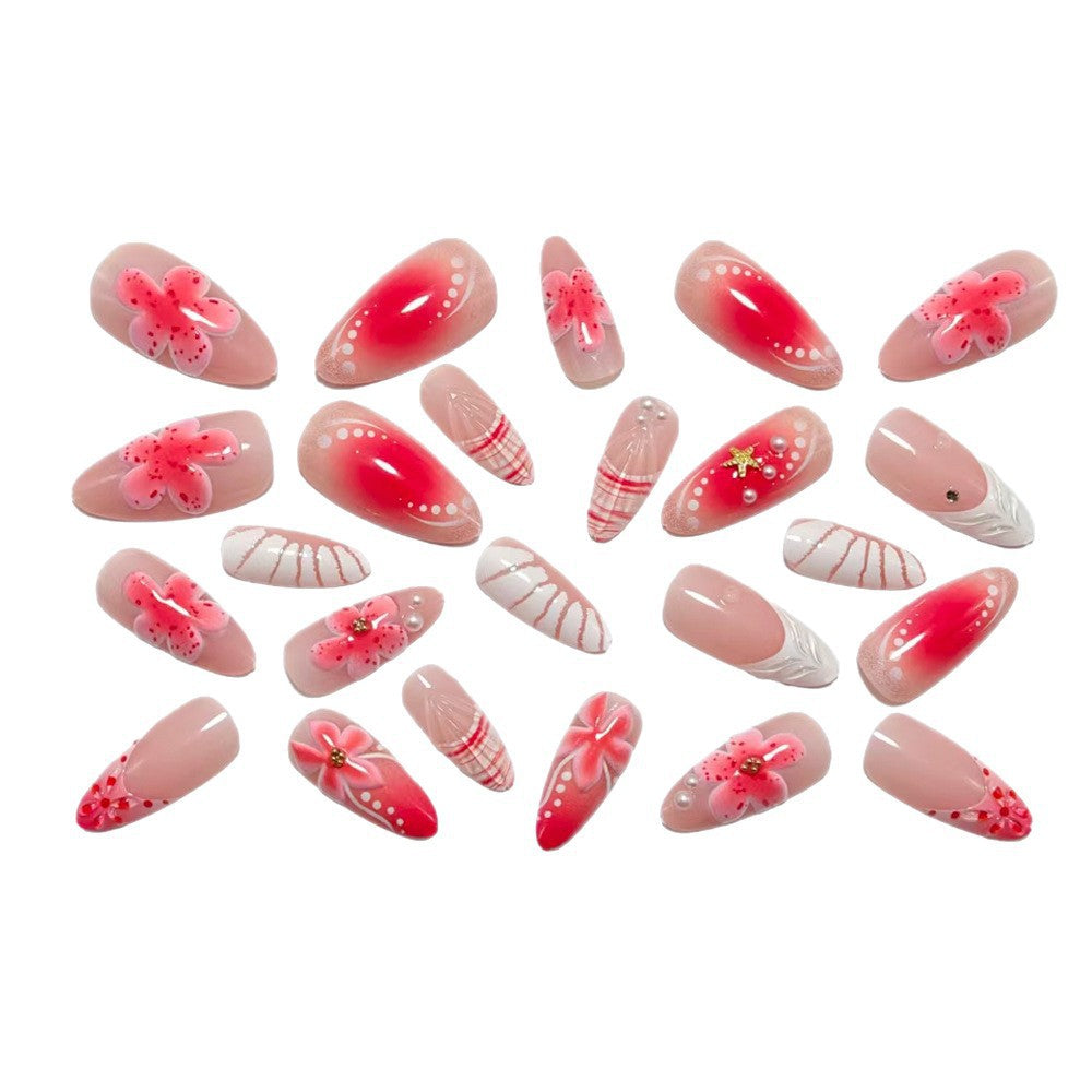 Artificial nails with 3D flower pattern and glitter accents Acalora