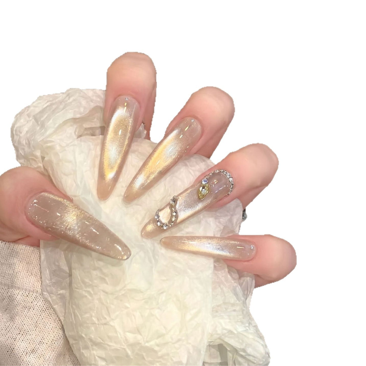 Glamorous Stiletto Press-On Nail Set with Crystal Accents Acalora