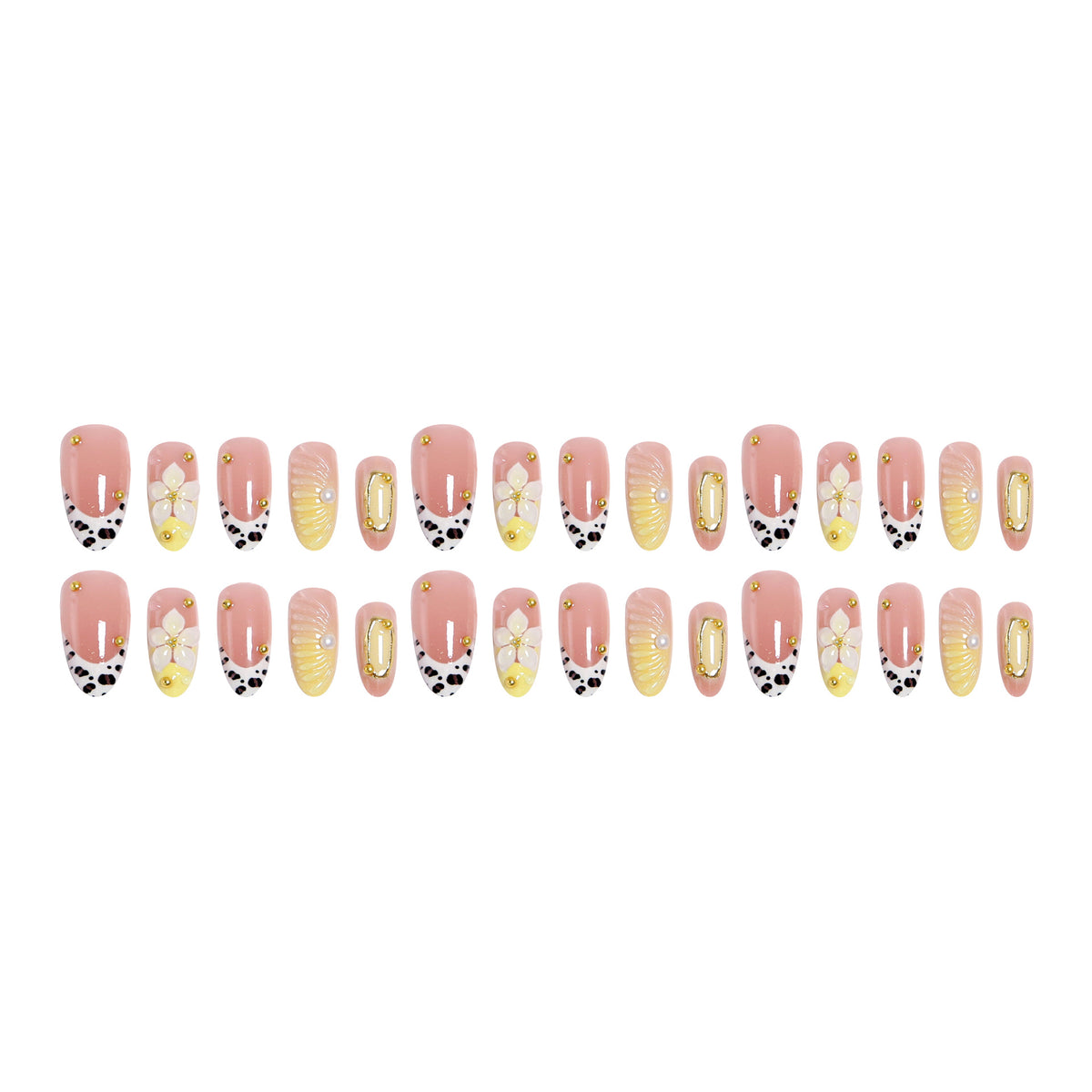 Artificial nail set with floral and golden applications Acalora