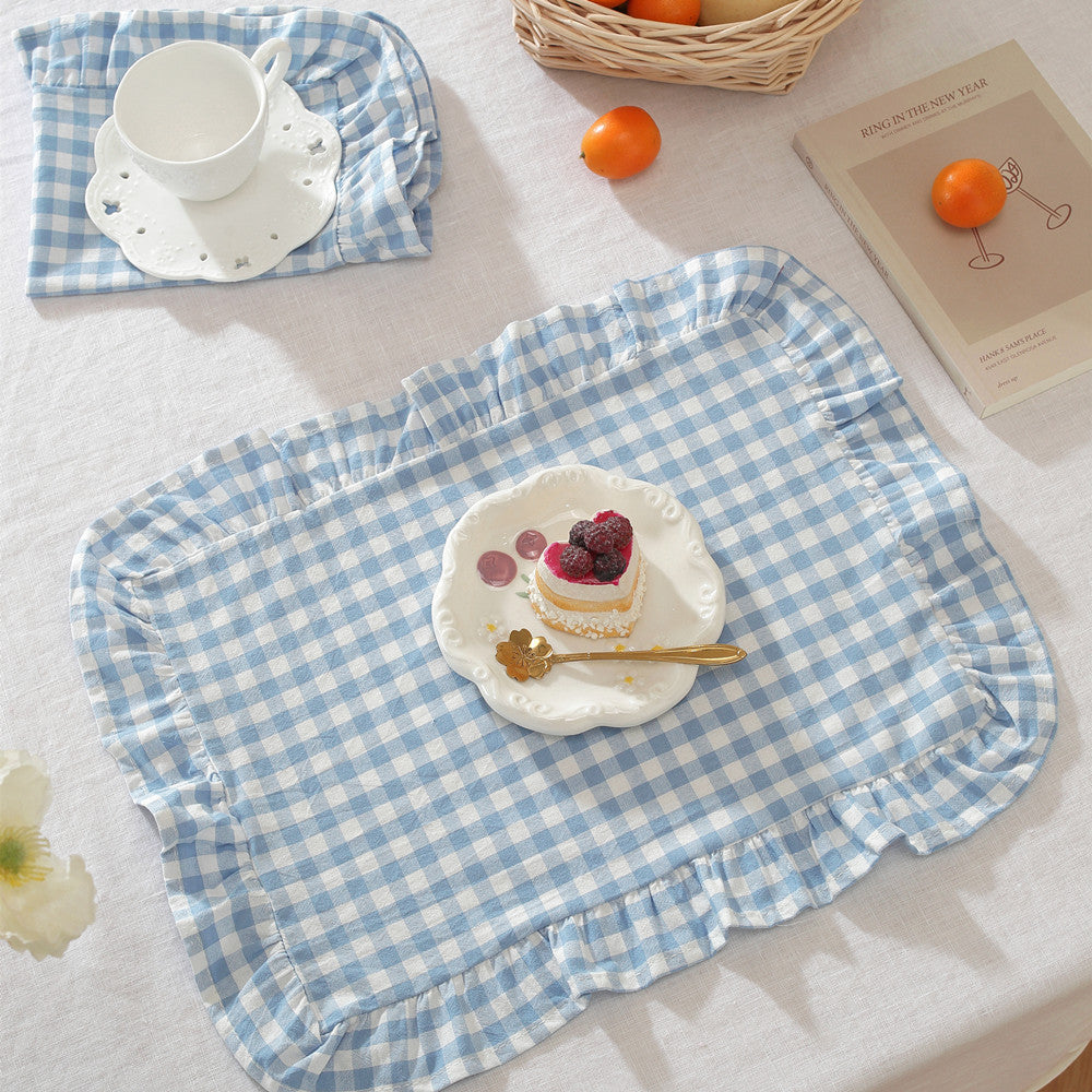 Gingham Lace Trim Table Mat