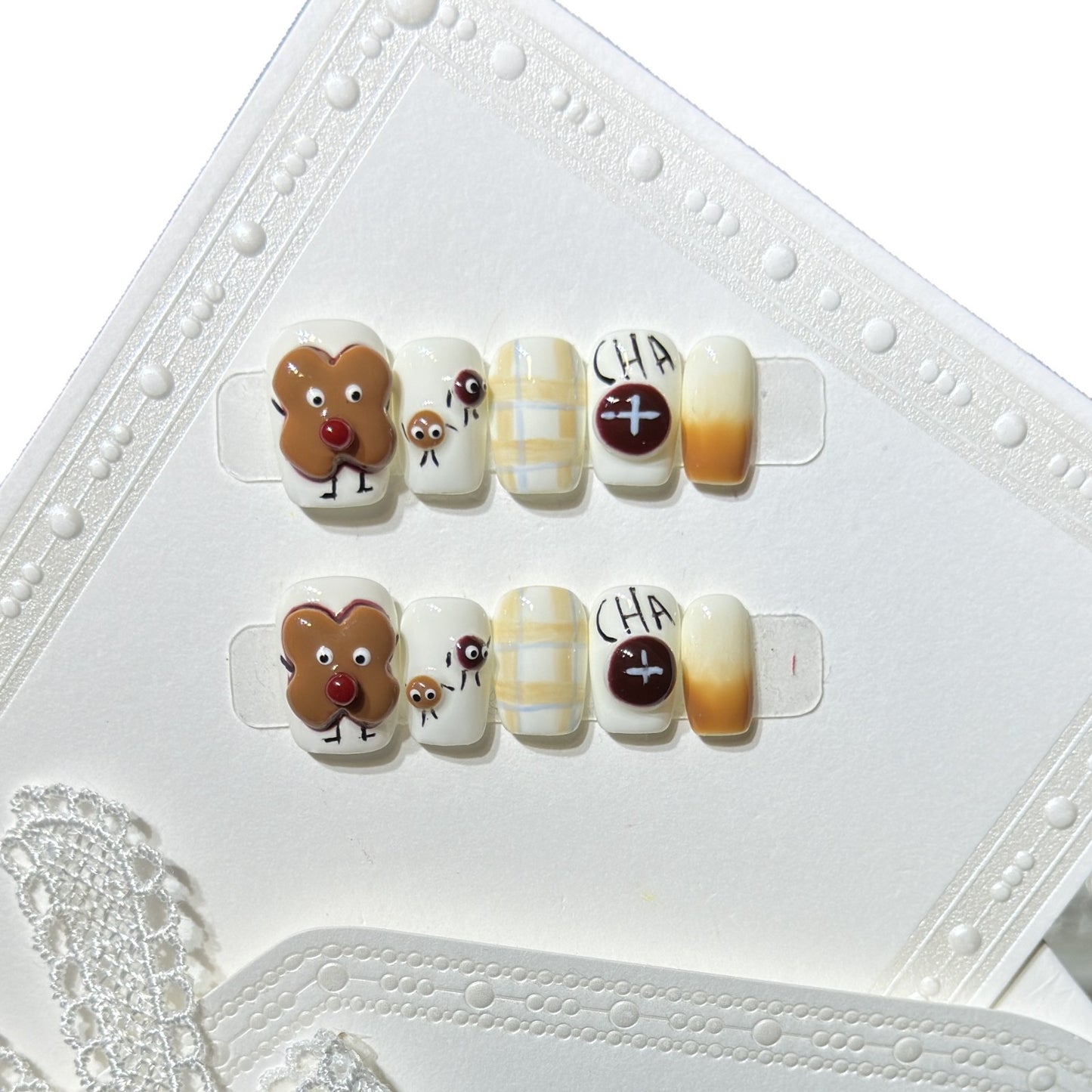 Whimsical Gingerbread Press-On Nail Art Set Acalora