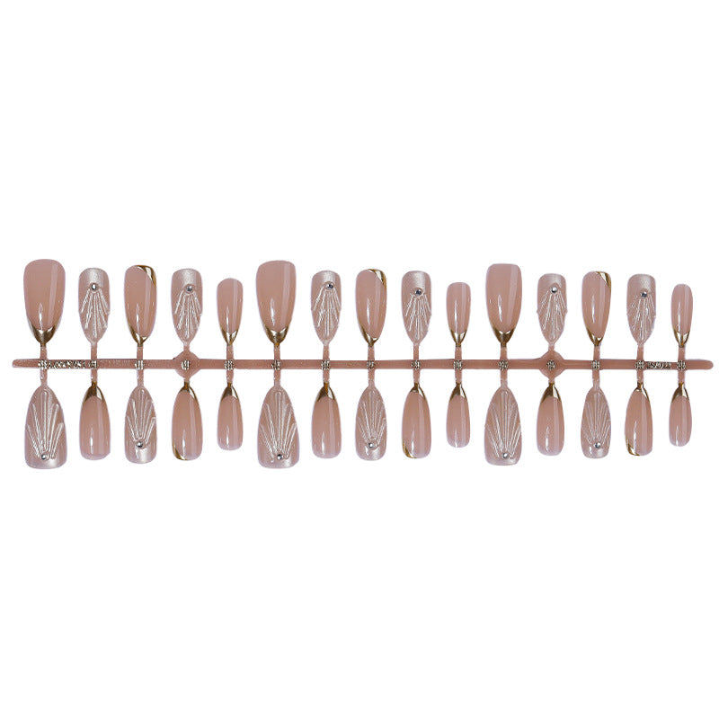 Elegant Press-On Nail Set with Decorative Metallic Tips Acalora